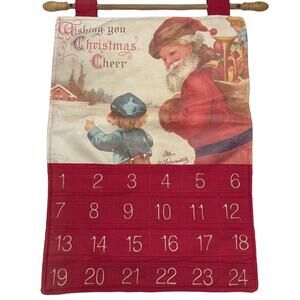 Vintage Victorian Cloth with Pockets Advent Calendar Santa Ellen Clapsaddle